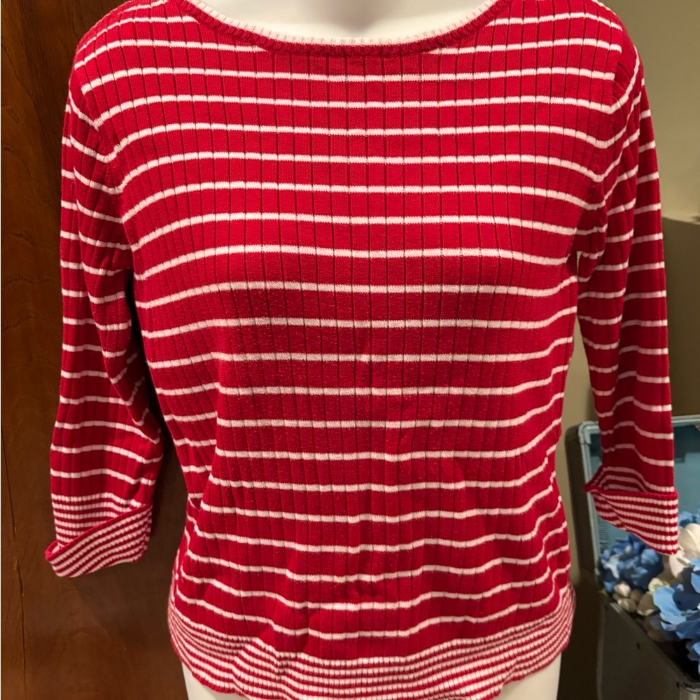Red and White Striped Women's Sweater